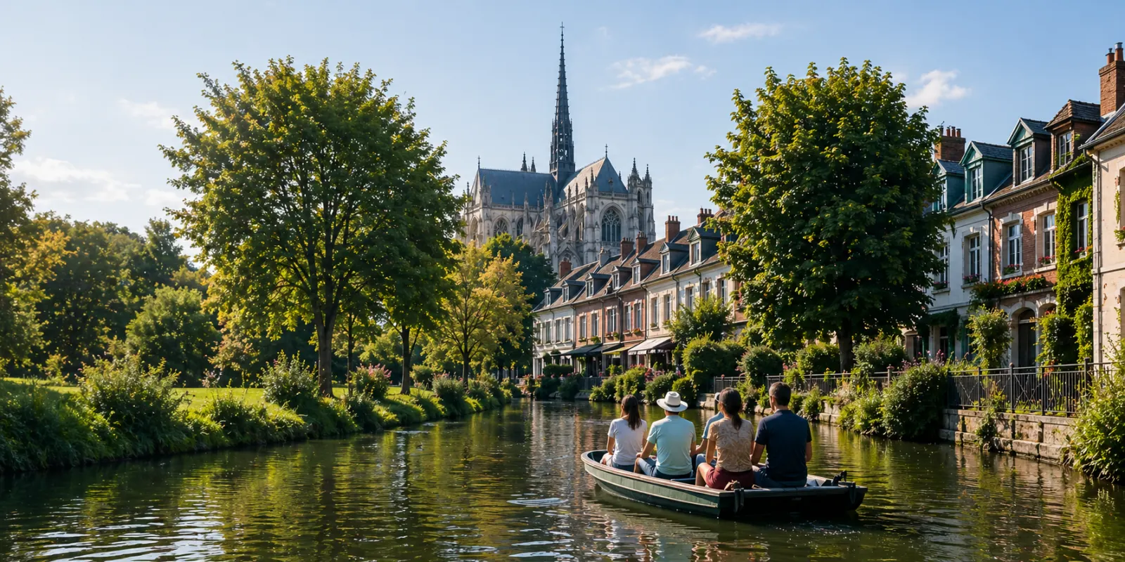 Canal de Saint-Leu, Amiens — promenade en barque vers la cathédrale